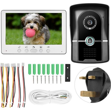 Kit de visiophone filaire 7 pouces TFT avec sonnette, interphone vidéo, vision nocturne IR, 110-240V, pour usage extérieur intérieur (1/5)