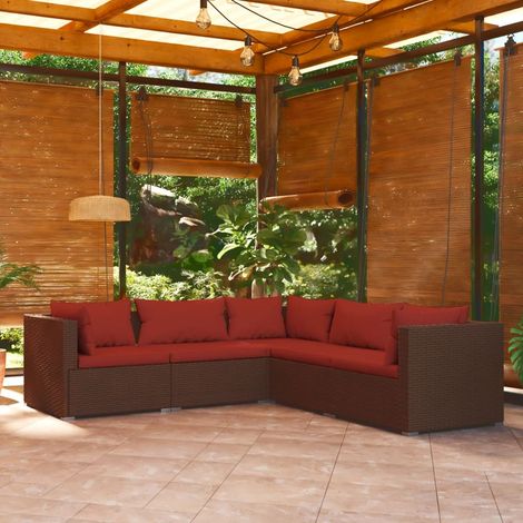 Salon de jardin 5 pcs,Mobilier de terrasse,Table et Chaise pour Relax avec coussins résine tressée marron -YZ188594 (1/5)