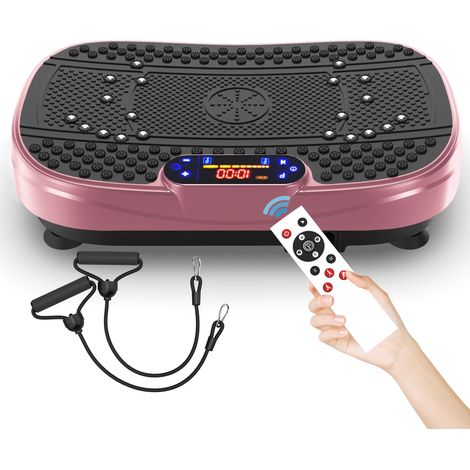 Vibrationsplatte für Fitness mit 2 Widerstandsbändern, einstellbarer Geschwindigkeit, rosarot