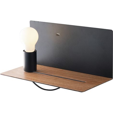 Fan Europe Flash - Estante para lámpara de pared USB Reading, negro, madera, E27