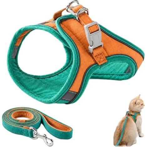 Escape Proof Cat Harness with Leash, Comfortable and Adjustable Vest for Cats and Kittens, Ideal for Walking, Garden, Travel and Car (A, L) (1/5)