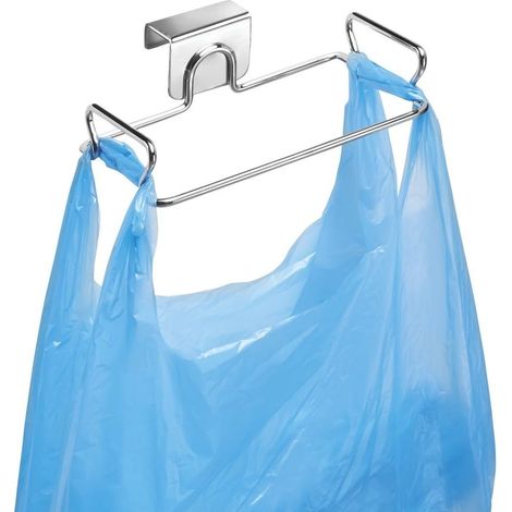Support pour sac poubelle - Boîte pratique pour fond d'évier - Support pour sac poubelle en acier chromé - Facile à assembler - Argent