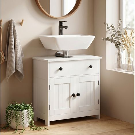 Mueble bajo lavabo con patas 60 x 30 x 60 cm, 2 puertas, cajón, blanco DESVIAE (1/5)