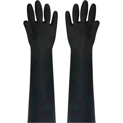 Gants industriels en latex allongés de 60 cm, résistants aux acides, épais, longs, en caoutchouc noir (1 paire) (1/4)