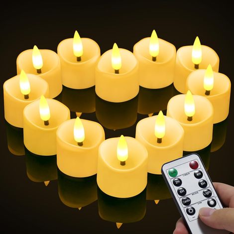 12 Bougies LED, Minuterie 6h, Effet Flamme 3D, Pile CR2032, Silicone, Intérieur Extérieur, Noël Mariage