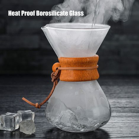 Cafetière à filtre manuel 400 ml (14 oz) avec carafe en verre sans papier, filtre en acier inoxydable et étui en bois. (1/5)