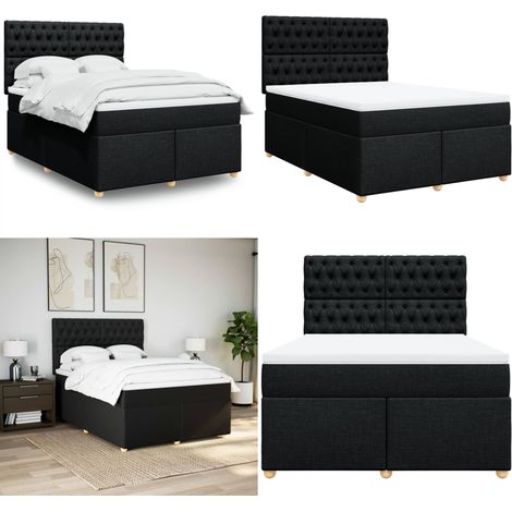 vidaXL Sommier à lattes de lit avec matelas Noir 140x200 cm Tissu (1/5)