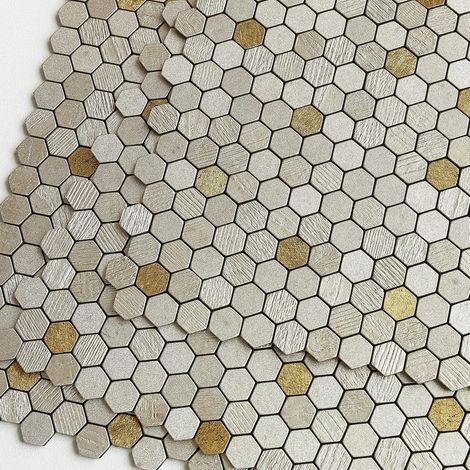 Lot de 10 carreaux muraux 3D autocollants pour carrelage de cuisine - Petit aspect pierre texturé mat - Hexagone (champagne doré) (1/5)
