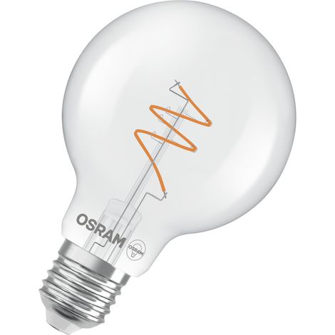 OSRAM Vintage 1906 Globe ist eine warmweiße, dimmbare LED-Lampe in klassischer Ballform mit spiralförmigem Filament. Sie bietet 4.6 W für 470 lm, E27 Fassung, klarfarbenes Glas, 80 mm Durchmesser. (1/4)