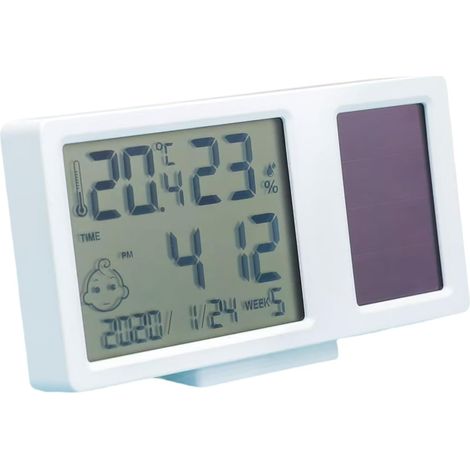 Thermomètre-hygromètre avec horloge LCD solaire, pour bureau (1/5)