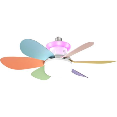 Ceiling Fan with Light and Remote Control, 40W E27/E26 Dimmable RGB LED Fan Light with Timer, 6 Blades, 3 Speeds, Quiet, for Living Room, Office, Dormitory, Bedroom (White)