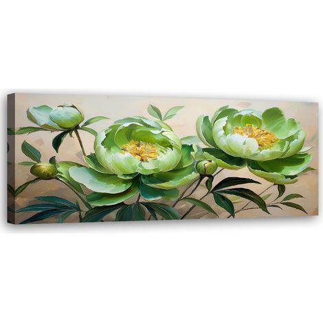 Tableau déco Fleurs de pivoine Composition verte 90x30 (1/5)