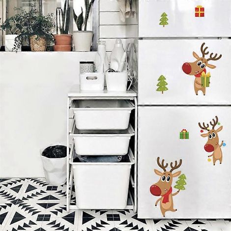 hojas de pegatinas navideñas para refrigerador, ventana y pared, pegatinas de ventana de muñeco de nieve y copos de nieve, decoraciones navideñas para Fr (1/5)