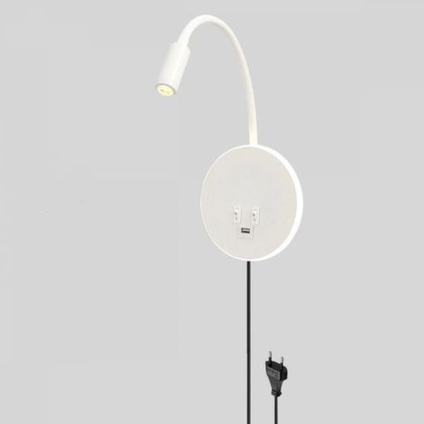 Lampe de lecture murale 3000K (3W+8W) avec interrupteur et chargement USB, col de cygne rotatif 360°, pour chambre, blanc (1/5)