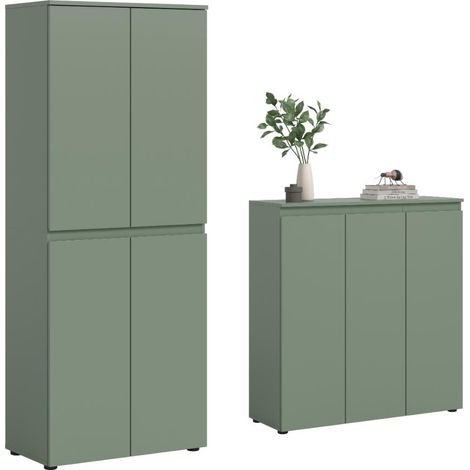 Scarpa Schlafzimmer-Set Kleiderschrank und Sideboard, 7 Türen staubgrün.