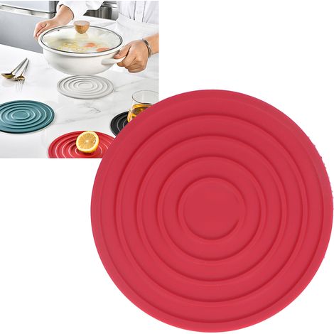 Rundes und dickes wärmeisoliertes Ablagefach, Untersetzer mit konzentrischen Kreisen für Töpfe und Schüsseln, hitzebeständige Tischmatte, rutschfeste Matte, rot. (1/5)