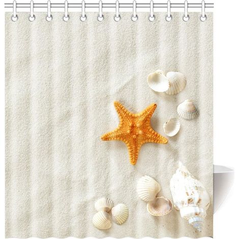 CSPARKV Duschvorhang Orange Seestern Beige Strand Hochwertiges Badezimmer 120 x 180 cm