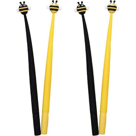 Lot de 4 stylos en silicone en forme d'abeille, pour étudiants et fournitures de bureau.-21X3X0.5CM