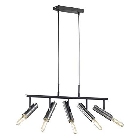 Lampada a sospensione lampada a sospensione spot bar luce sala da pranzo lampada soggiorno, 5 punti fiamme mobili, metallo nero nichel opaco, 5 prese E27, HxLxP 140x80x17cm (1/4)