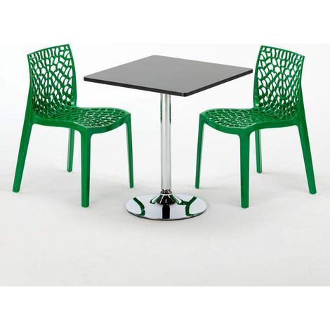 Tavolino Quadrato Nero 70x70 cm con 2 Sedie Colorate Gruvyer Mojito - Verde 2 (1/5)