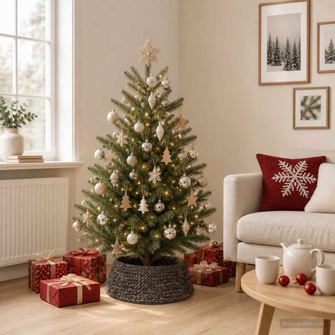 vidaXL Collier de sapin de Noël Rond Noir Ø 45 x 22 cm Jacinthe d'eau (1/5)