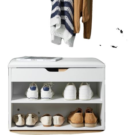 Banc à chaussures, design moderne, rangement spacieux, BLANC (1/2)