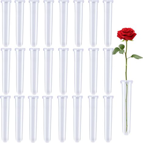 24 Pièces Tubes d'Eau de Fleurs,Tubes à Eau en Plastique avec Capuchon Tubes à Essai à Fleur Réutilisables pour Compositions Florales Plantes à Fleurs 11 x 2,4cm (1/5)