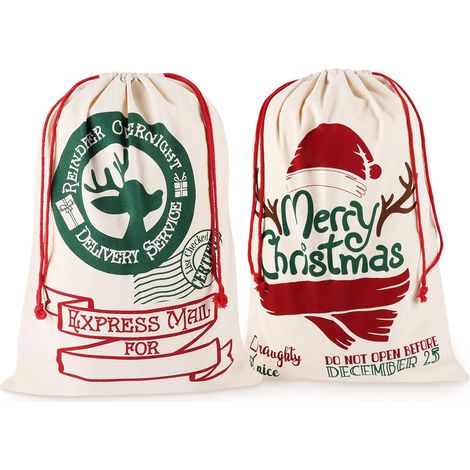 2er-Pack wiederverwendbare Weihnachtsgeschenktüten mit Kordelzug, Vintage, personalisiert