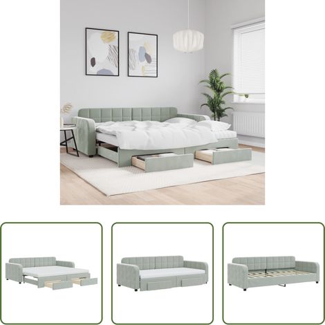 vidaXL Sofa-Bett - Tagesbett Ausziehbar mit Schubladen Hellgrau 90x190 cm Samt (1/5)
