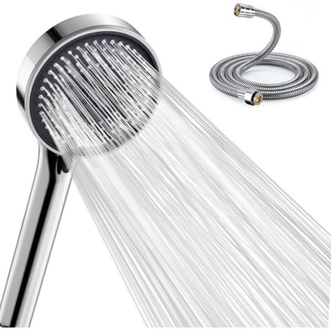 Pommeau de Douche avec tuyau 2 M, Pommeau de Douche Economie D'eau, Anti calcaire Grand (120mm), avec 5 types de jets, Chrome (1/5)