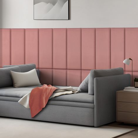 Set de 2 paneles de pared acolchados Carpino terciopelo 90x30cm - Rosa [neu.haus] (1/5)