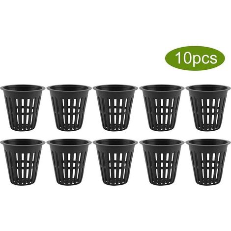 10pcs / Set Paniers Hydroponiques Plantes Tasses Pots en Plastique Réutilisable Durable Jardin Net Pépinière Seau Panier pour Jardin Hydroponique Plantation Balcon(Noir) (1/5)