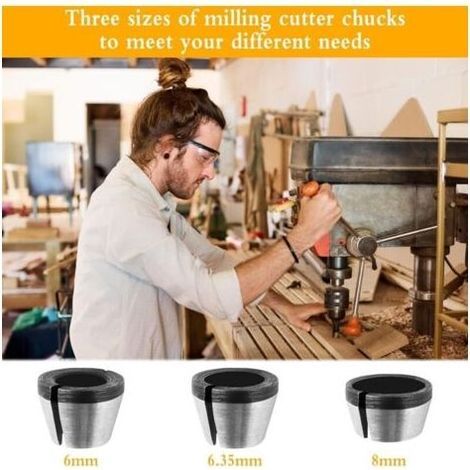 Adaptateur de Mandrin, 5Pcs Tête de Mandrin, Mandrin de Pince de Routeur, Collet Mandrin Affleureuse, Mandrin de Fraise à Bois, Pince de Serrage Defonceuse, Adaptateurs de Pince pour Machine à Graver (1/4)