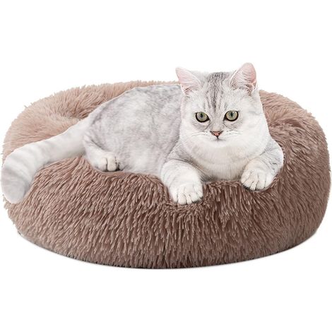 Panier Rond pour Chien et Chat en Peluche, Panier Rond Chien Coussin, Chat Panier Donut, Lit Chaud Nid Pillow Confortable pour Dormir en Hive (40cm, Brun)