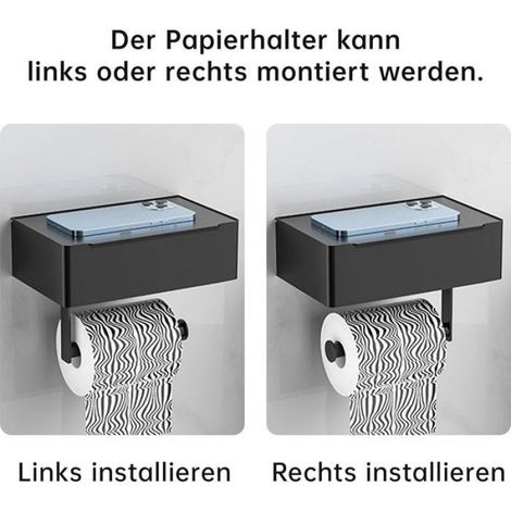 Porte-Rouleau - Acier Inoxydable - Pour Salle De Bain Toilette Cuisine - Fixation Autocollante Ou Percée - Noir - 1 Pièce (1/5)