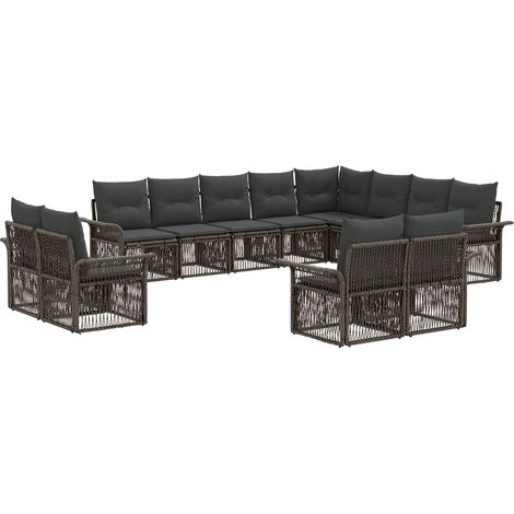 Gartensofa-set 12 pcs Grau und Dunkelgrau Poly-Rattan vidaXL