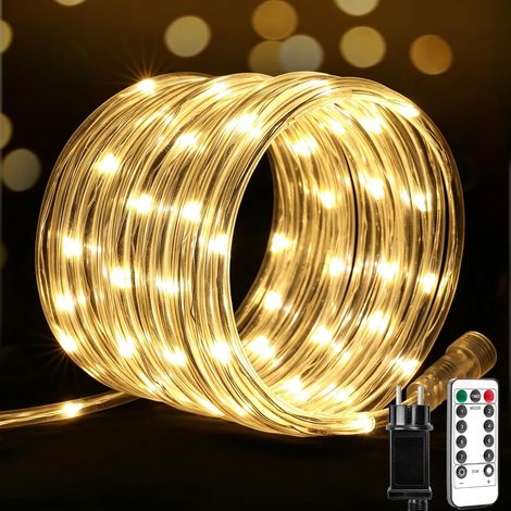 Guirlande Lumineuse Connectable 50 m, 500 LED, Comprend 5 Guirlandes Tubes de 10 m avec 100 LED, Blanc Chaud, Étanche, avec Télécommande et 8 Modes d’Éclairage pour Extérieur, Intérieur, Noël (1/5)