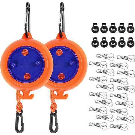flintronic Retractable Clothes Line, 2 x 10 m Portable Travel Clothes Airer Anti-Winding Clothes Line with 10 Fixed Loops and 20 Windproof Clips, for Indoor, Outdoor, Camping Travel (1/5)