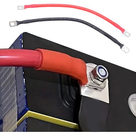 2 câbles de batterie 6 AWG, électrodes positive et négative, 61 cm (24 po), cosses en cuivre étamé de 7,9 mm (0,31 po) aux deux extrémités, pour onduleur solaire, marin, bateau, camping-car, voiture, (1/5)