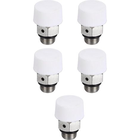 Purgeur D'air Manuel Pour Radiateur Filetage Mâle 1/8" BSP, 5 Pièces Purgeur En Laiton Nickelé Sans Clé Pour Radiateur, Blanc Argenté (1/5)