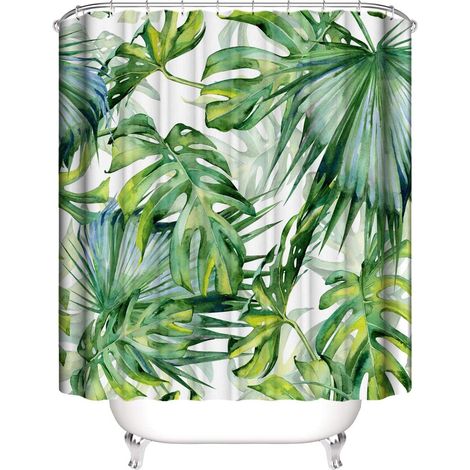 Rideau de douche feuille verte avec 12 crochets 90 cm X 180 cm