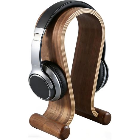 Support de Casque en Bois de Noyer, Support pour Casque Audio, Porte Casque Universel, Forme de U, Écologique, Durable, Antidérapant, pour la Maison, Le Bureau, la Boutique (Marron A) (1/5)