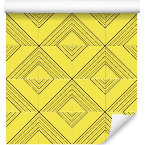 Papel pintado con rombos geométricos, fondo amarillo, centro amarillo, 50x1000 cm. (1/5)