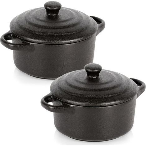 Cocotte En Porcelaine - 450 ml - Noir - Pour Four Micro-Ondes Réfrigérateur - Lot De 2 (1/5)