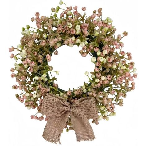 Couronne décorative 30 cm avec gypsophile artificiel et nœud, décoration pour porte d'entrée et mur, idéale pour maison et toute saison (1/5)