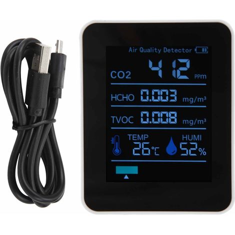Détecteur de qualité d'air Bluetooth 5-en-1 ZNAZ2CO3TB, moniteur multifonction CO2, température, humidité pour bureau et maison (Blanc) (1/5)