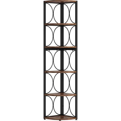 Étagère d’angle de rangement à 6 niveaux, meuble gain de place pour salle de bain, salon ou balcon, structure métal et bois, noir, CHICFURN (1/5)