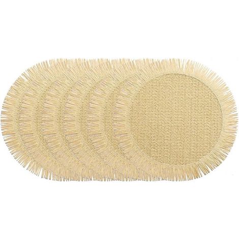 Tovagliette rotonde, set da 6, diametro 38 cm, tovagliette di carta, tovagliette fatte a mano con materiali naturali, sottobicchieri, tovagliette resistenti al calore (1/5)