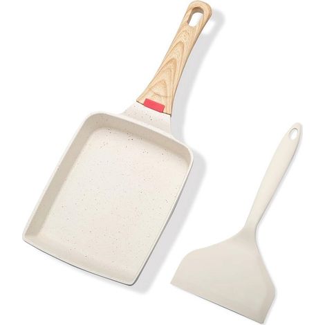Poêle à tamagoyaki avec revêtement antiadhésif et spatule en silicone pour des omelettes japonaises parfaites. (1/5)