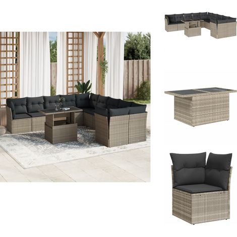 Salon de jardin 11 pcs avec coussins gris clair résine tressée - Ensemble De Canapés De Jardin - Ensembles De Canapés De Jardin - Ensemble De Canapés D'extérieur - Ensemble De Canapés De Patio (1/5)
